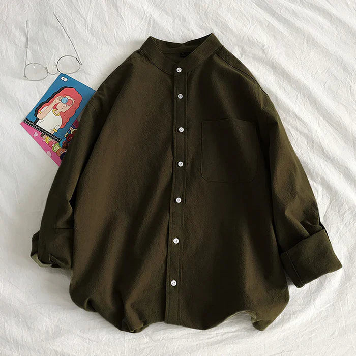 Vito | Men's Long Sleeve Button-Down Shirt with Stand-Up Collar - Modern Casual Shirt