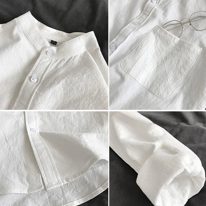Vito | Men's Long Sleeve Button-Down Shirt with Stand-Up Collar - Modern Casual Shirt