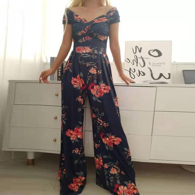 Zivanya | Elegante jumpsuit met blote schouders voor dames – wijde pijpen, bedrukt, voor feestjes en casual dragen