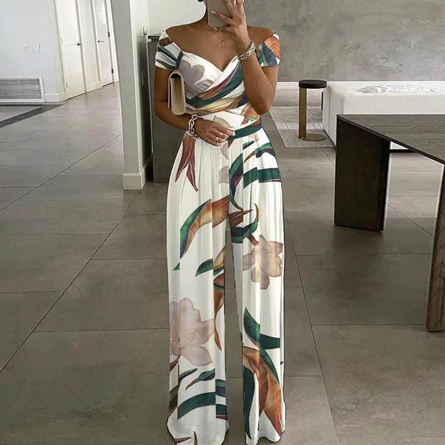 Zivanya | Elegante jumpsuit met blote schouders voor dames – wijde pijpen, bedrukt, voor feestjes en casual dragen
