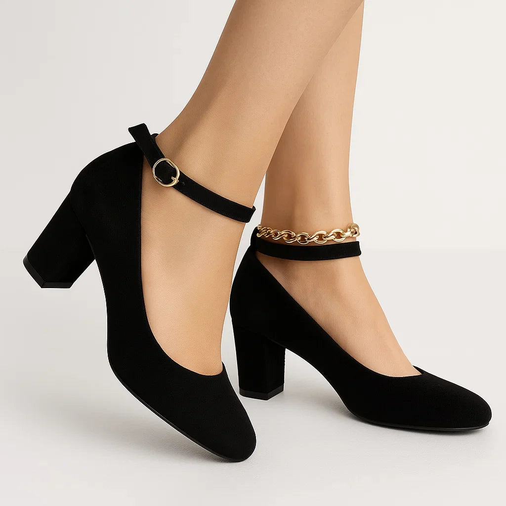 Veloura | Mary Jane-pumps voor dames – elegante blokhak, comfortabele geklede schoenen, ronde neus