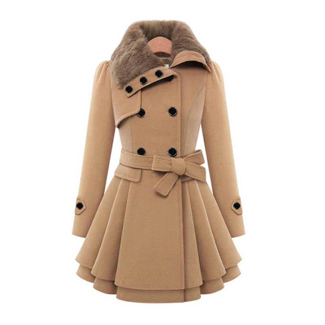 Almera | Winterjas voor dames – met bontvoering, double-breasted, tailleband, warme stijlvolle bovenkleding