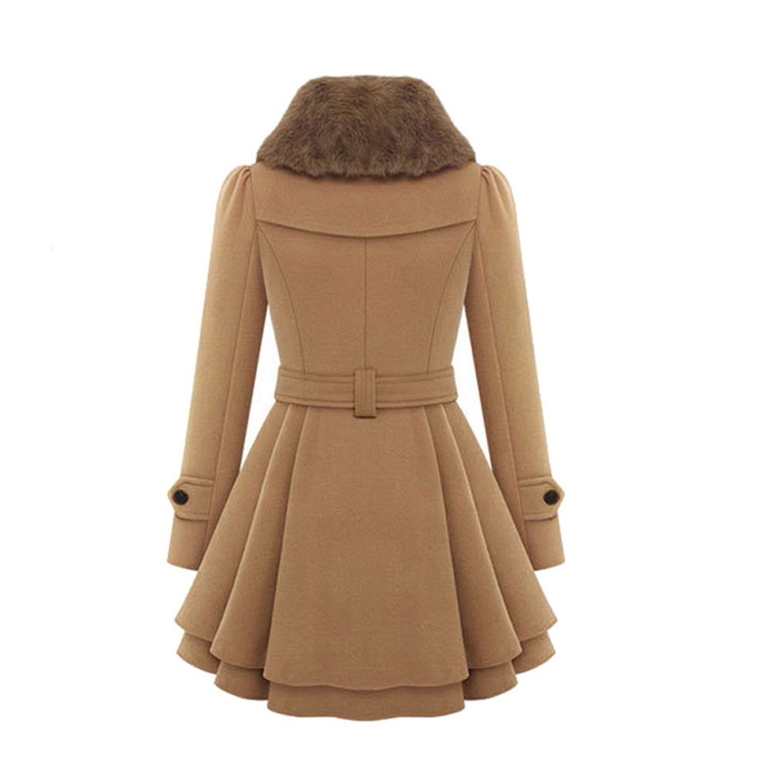 Almera | Winterjas voor dames – met bontvoering, double-breasted, tailleband, warme stijlvolle bovenkleding