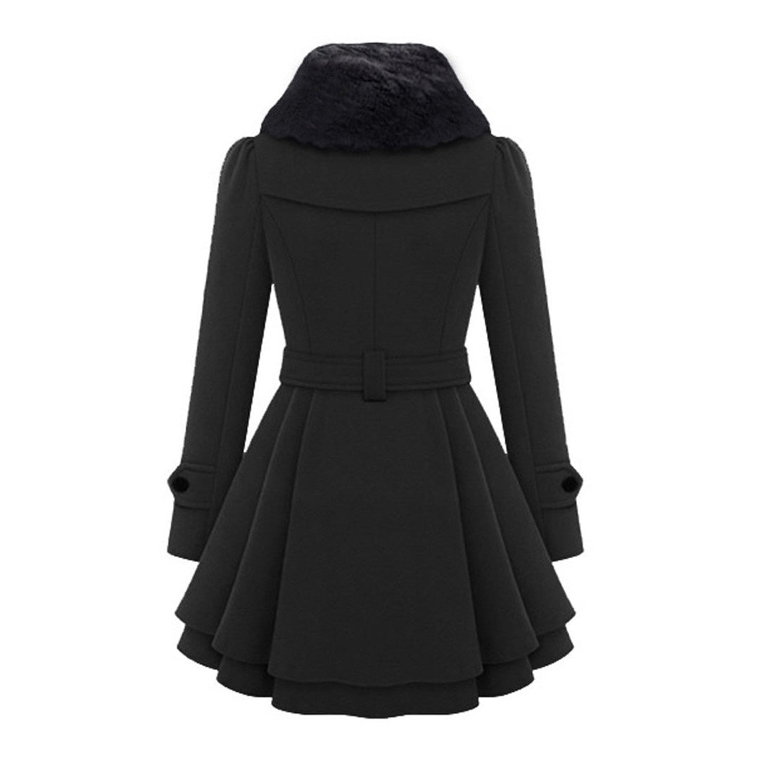 Almera | Winterjas voor dames – met bontvoering, double-breasted, tailleband, warme stijlvolle bovenkleding