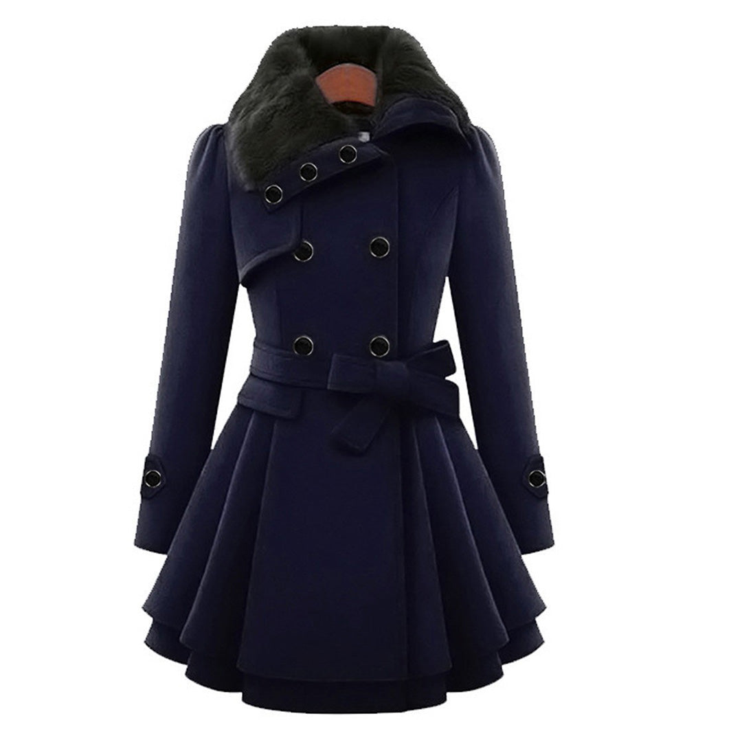 Almera | Winterjas voor dames – met bontvoering, double-breasted, tailleband, warme stijlvolle bovenkleding