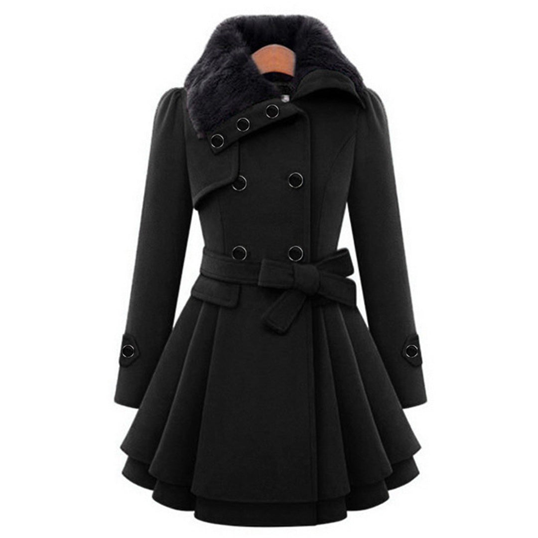 Almera | Winterjas voor dames – met bontvoering, double-breasted, tailleband, warme stijlvolle bovenkleding