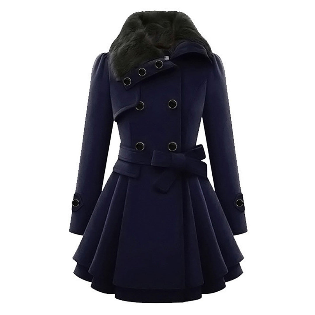 Almera | Winterjas voor dames – met bontvoering, double-breasted, tailleband, warme stijlvolle bovenkleding