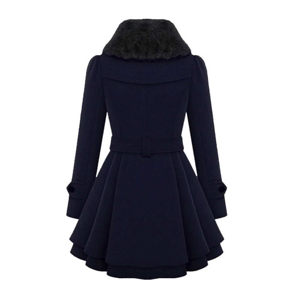 Almera | Winterjas voor dames – met bontvoering, double-breasted, tailleband, warme stijlvolle bovenkleding