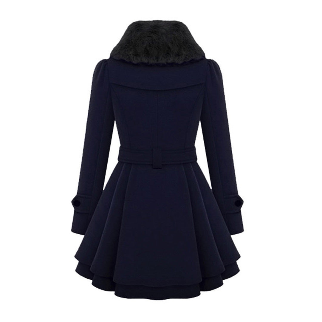 Almera | Winterjas voor dames – met bontvoering, double-breasted, tailleband, warme stijlvolle bovenkleding