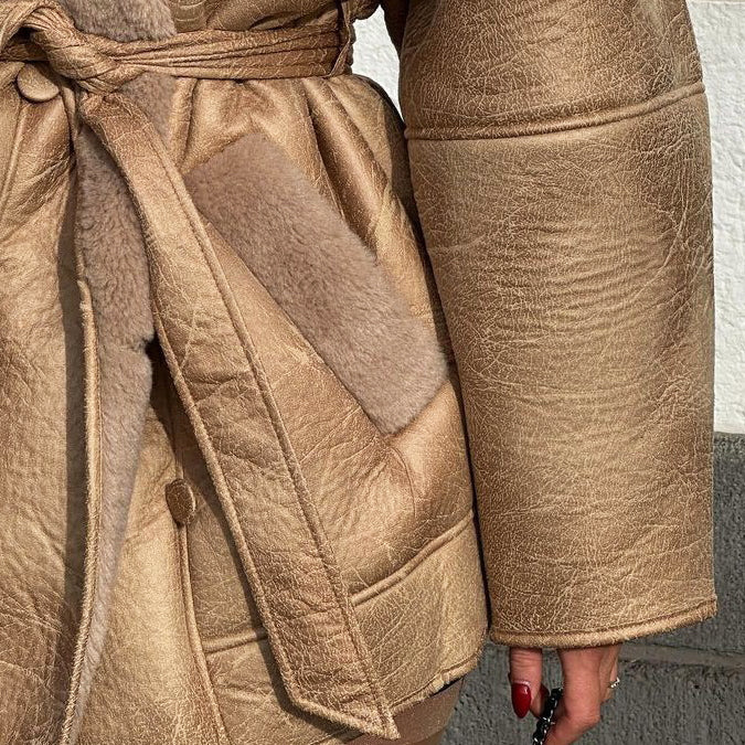 Noelle | Women's Winter Fleece-Lined Jacket with Tie Belt – Warm, Stylish Winter Coat