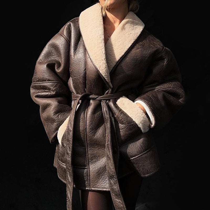 Noelle | Women's Winter Fleece-Lined Jacket with Tie Belt – Warm, Stylish Winter Coat