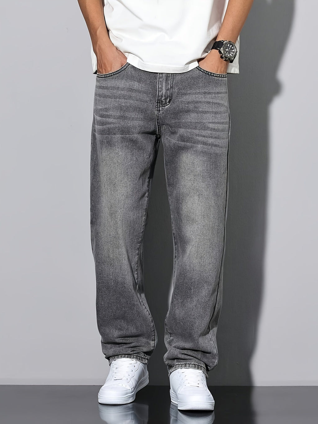 Beniamino | Herenjeans met rechte pijpen, gewassen grijs, comfortabele denim voor dagelijks gebruik