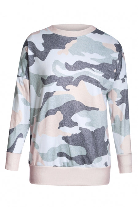 Norvellaia | Dames Sweatshirt met Digitale Camouflageprint in Kaki Groen – Casual Pullover