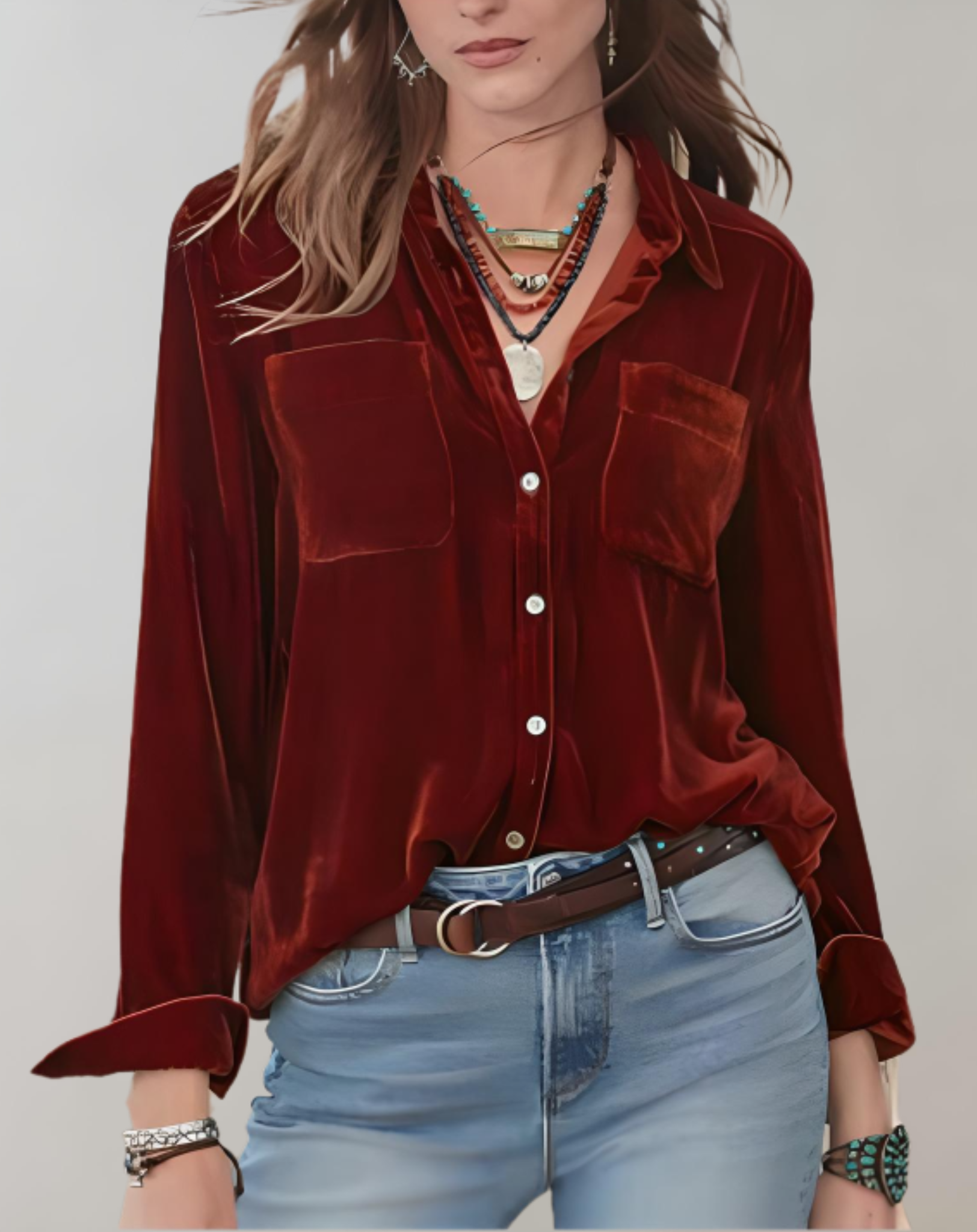 Malina | Fluwelen Overhemd met Knoopsluiting en Lange Mouwen - Zachte Casual Blouse