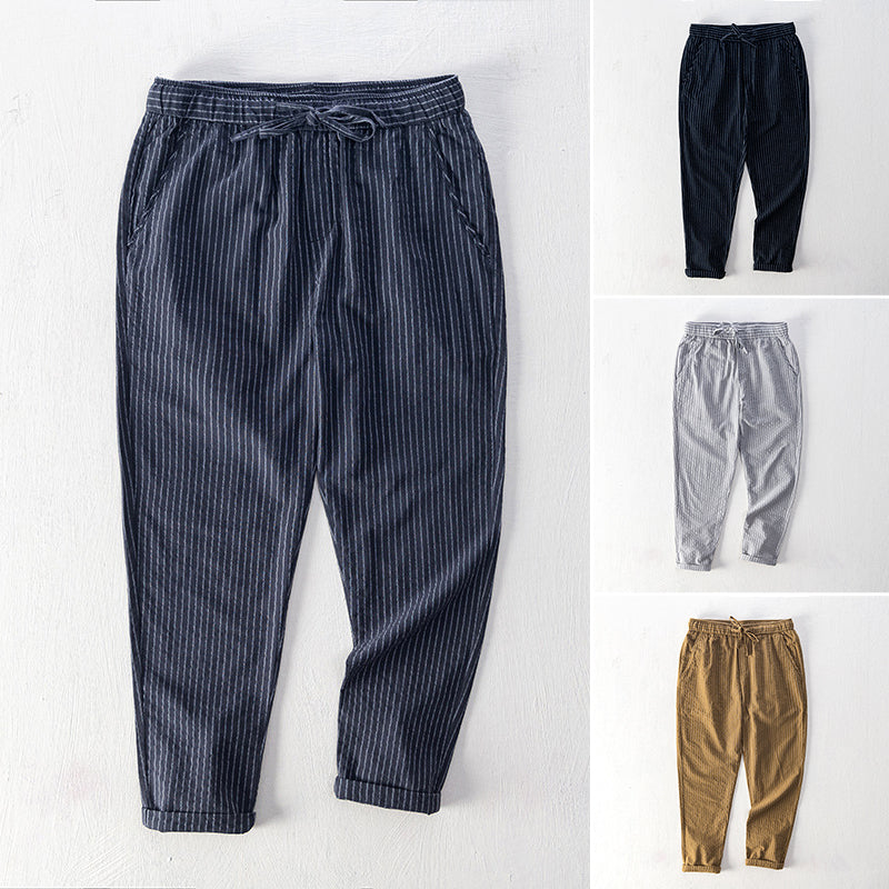 Lioran | Casual Gestreepte Broek voor Mannen - Comfortabele Elastische Taille, Lichtgewicht Stof