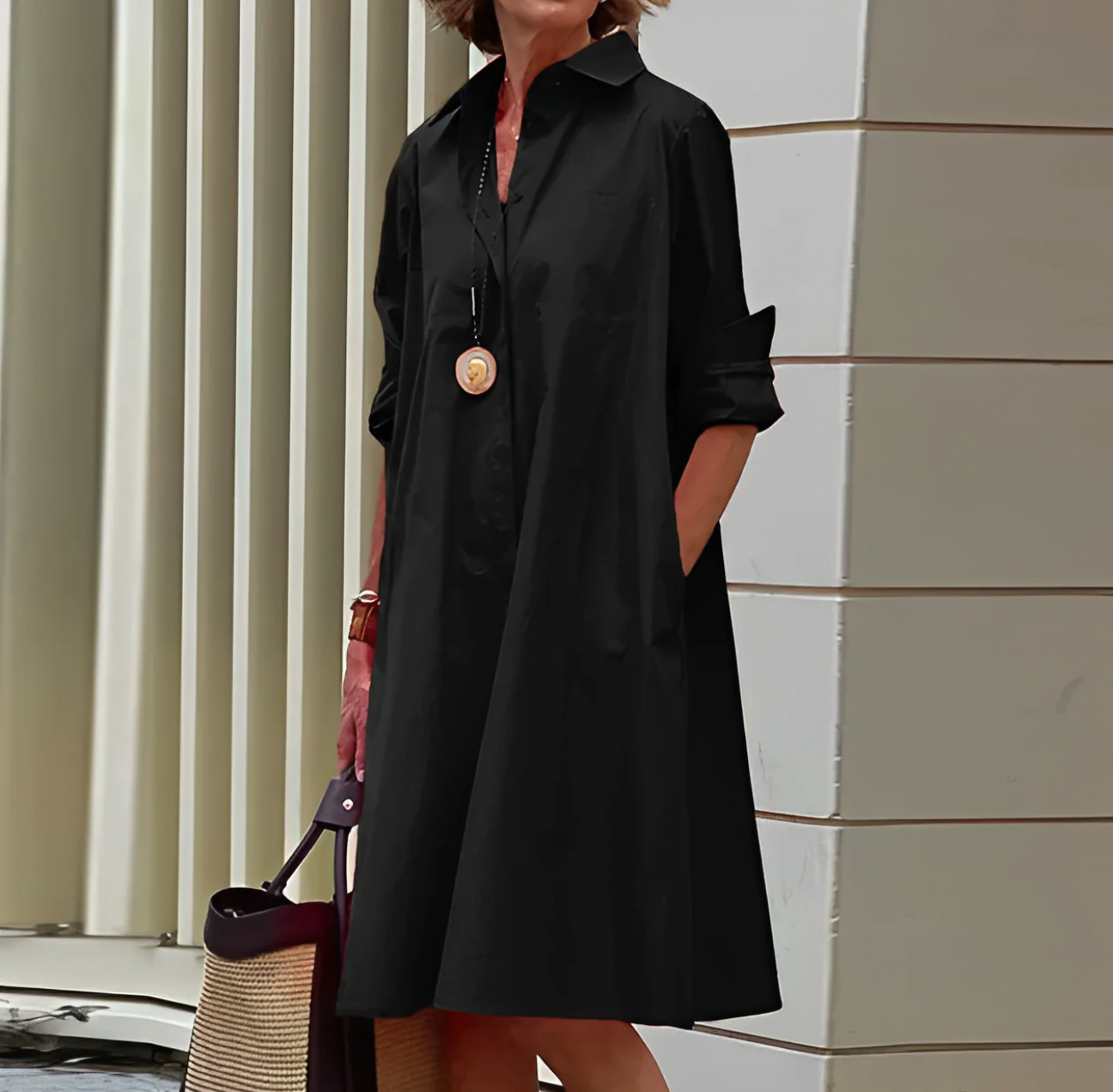Zyvira | Elegant Midi Shirt Dress - Long Sleeve Button Dress for Women