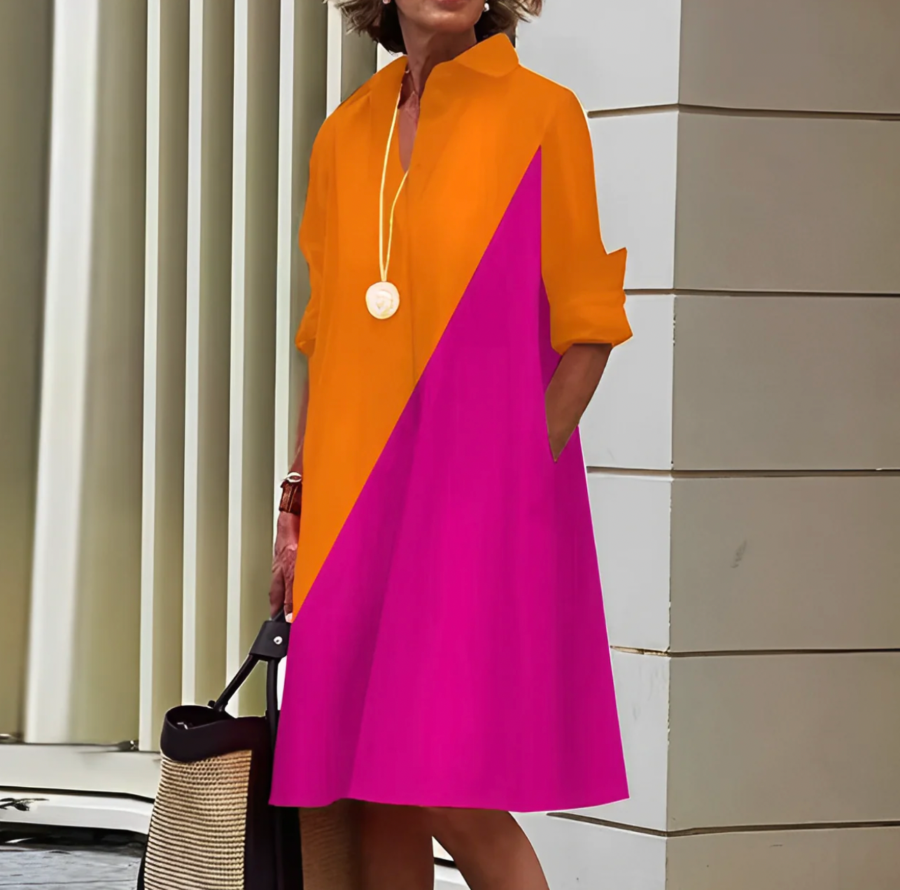Zyvira | Elegant Midi Shirt Dress - Long Sleeve Button Dress for Women