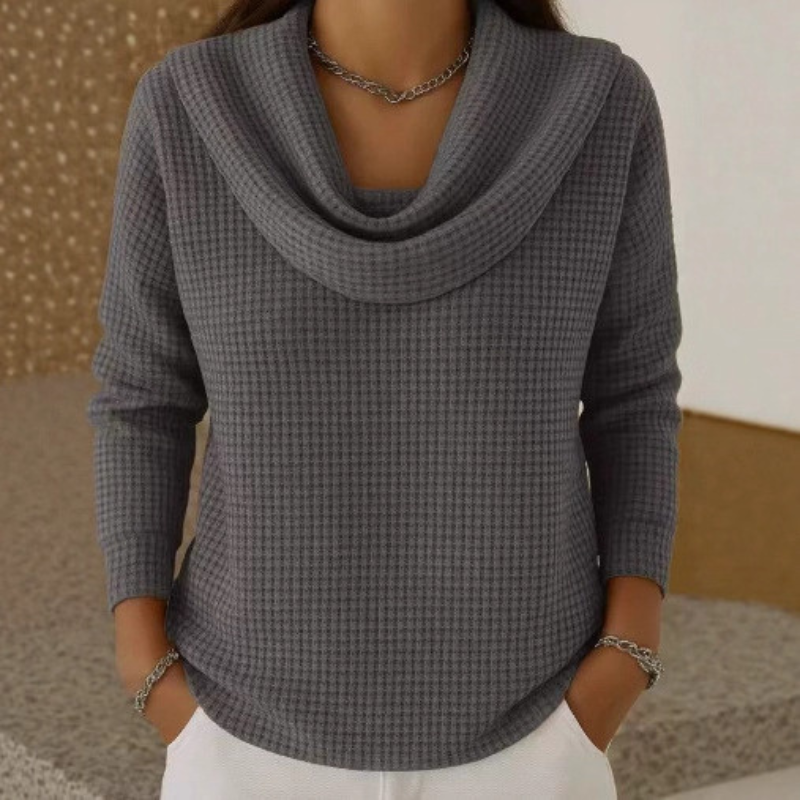 Nymeris | Dames trui met wafelpatroon, elegante watervalhalslijn, casual en zakelijke gebreide top