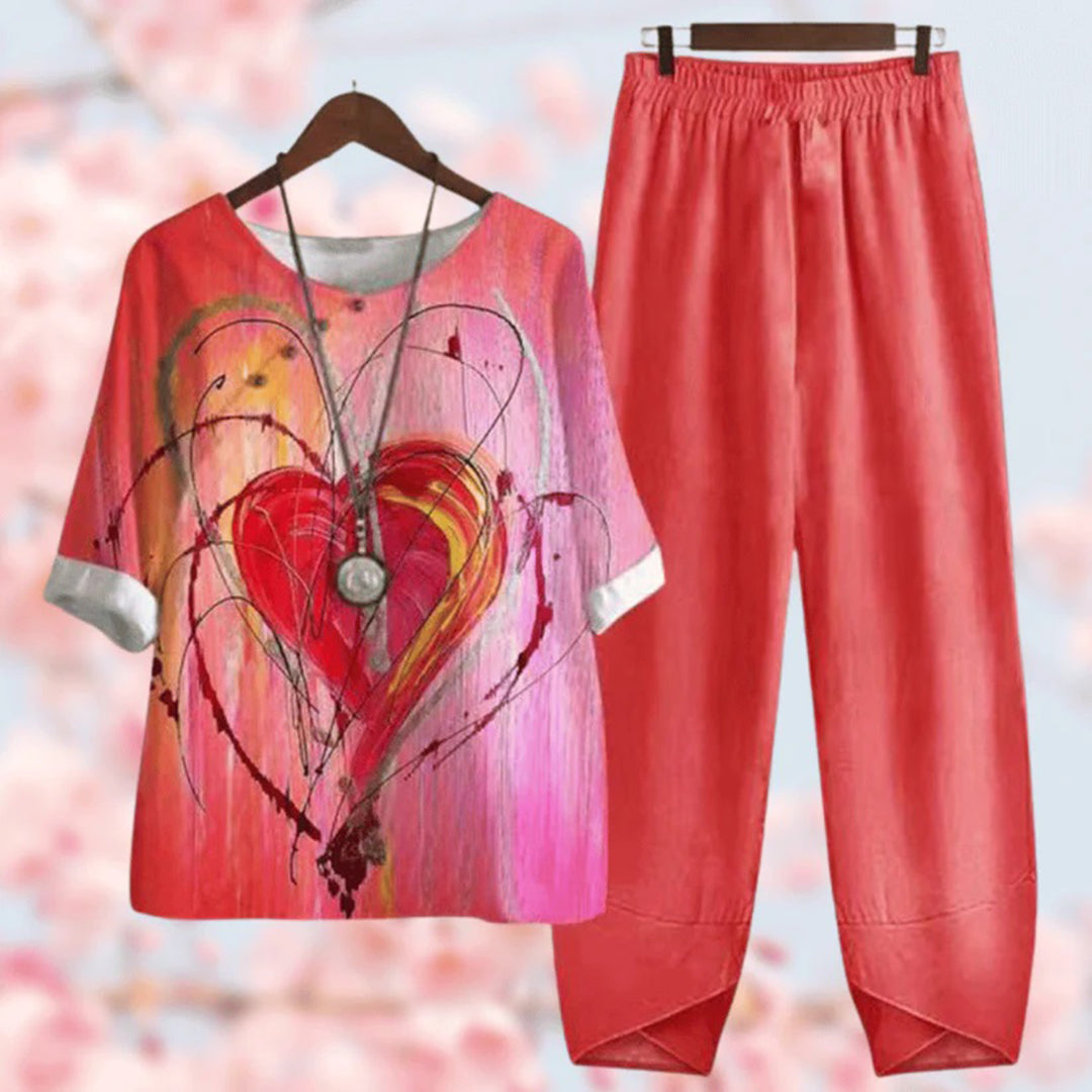 Xelthira | Casual Women's 2-Piece Set - Half Sleeve Blouse and Matching Trousers