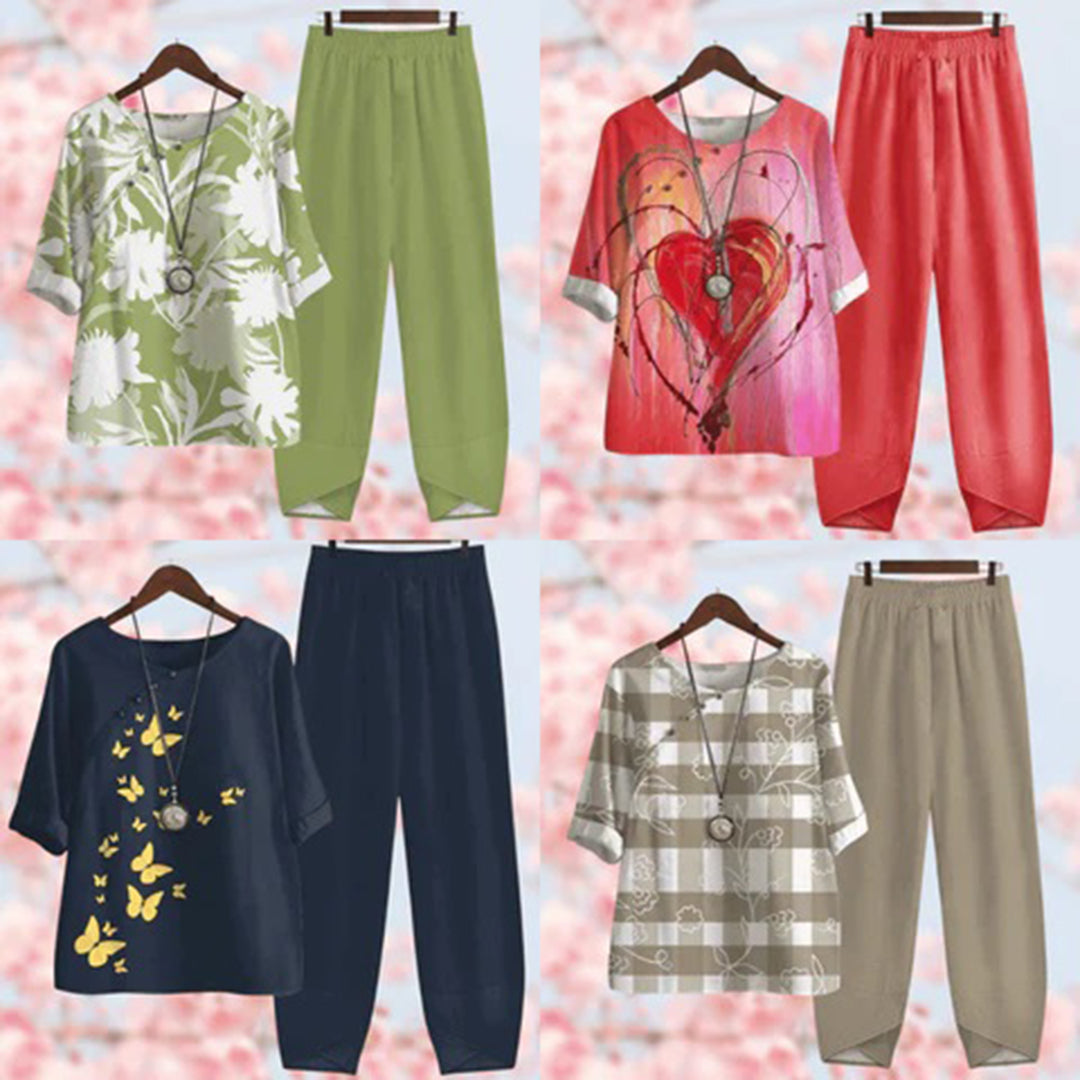 Xelthira | Casual Women's 2-Piece Set - Half Sleeve Blouse and Matching Trousers