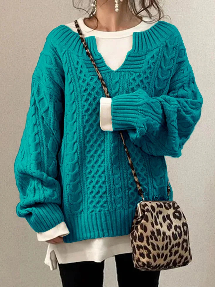 Ayala | Stylish V-Neck Cable Knit Sweater for Women - Cozy, trendy winter knitwear