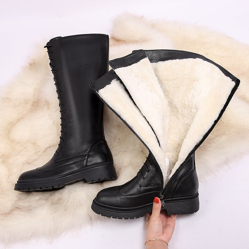 ChillBoots | Dames Laarzen met Fleecevoering, Mid-Calf, Vetersluiting en Rits voor de Winter
