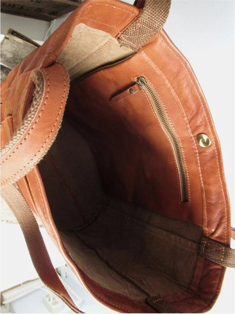 VintEdge | Vintage lederen draagtas - handtas met grote capaciteit voor vrouwen