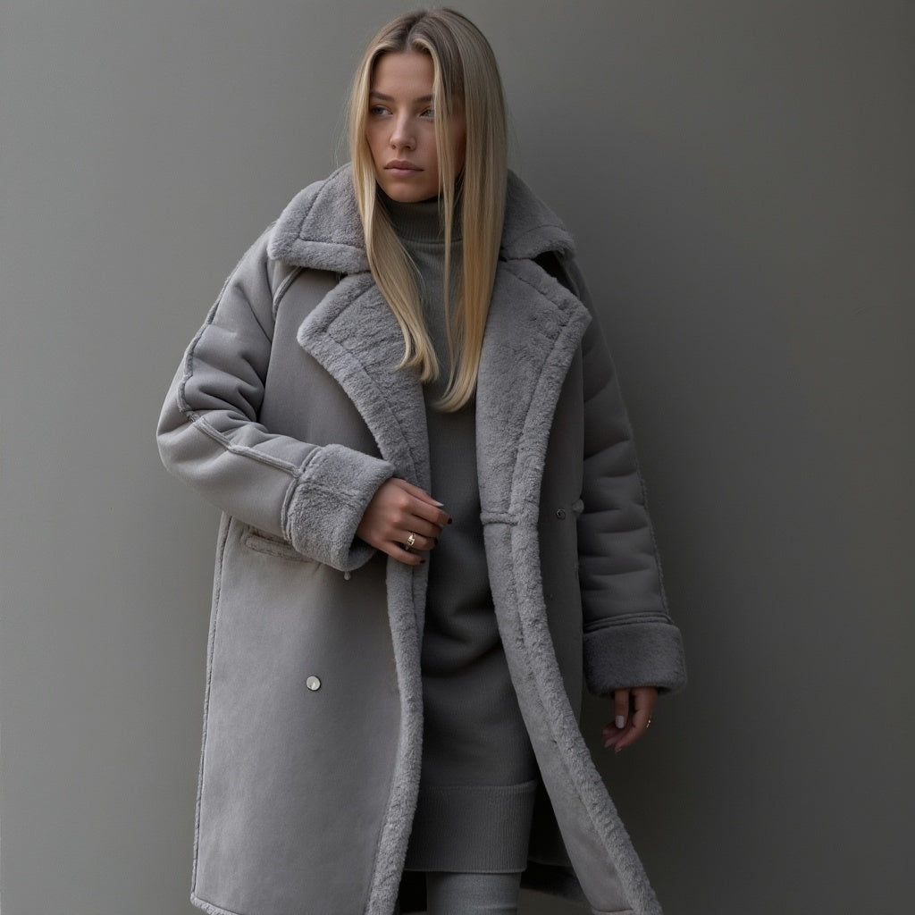 Isilith | Suède winterjas voor dames met fleecevoering – Warme, stijlvolle jas voor koud weer