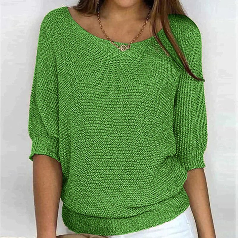 Alfhild | Knusse gebreide damesblouse - 1/4 mouw, zachte lichtgewicht trui