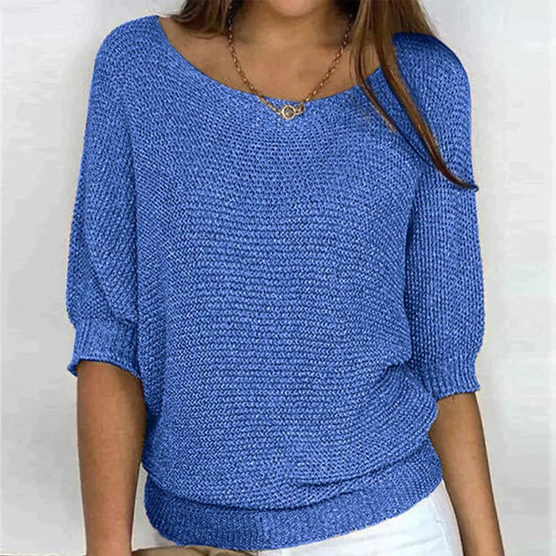Alfhild | Knusse gebreide damesblouse - 1/4 mouw, zachte lichtgewicht trui