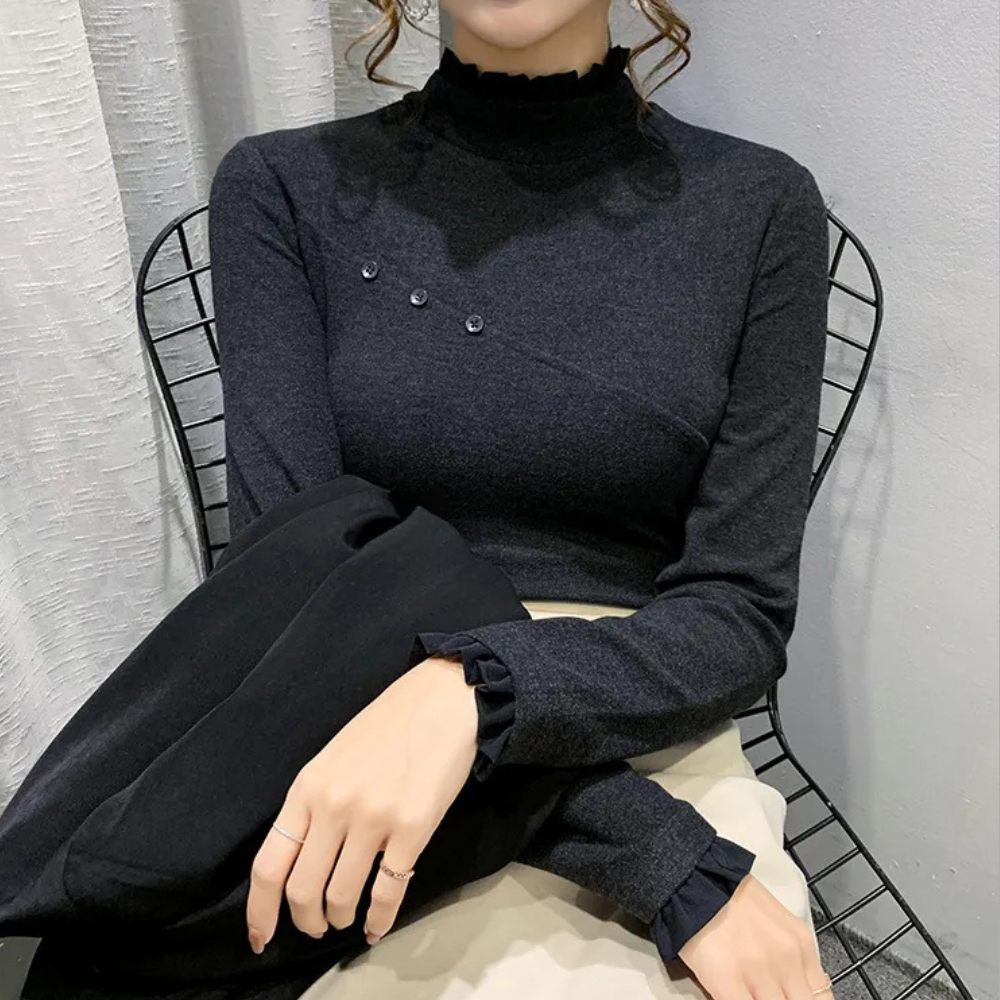 Nysa | Warme damesblouse met lange mouwen - Casual, zachte stof, lichtgewicht, perfect voor laagjes, comfortabele pasvorm, veelzijdig voor dagelijks gebruik