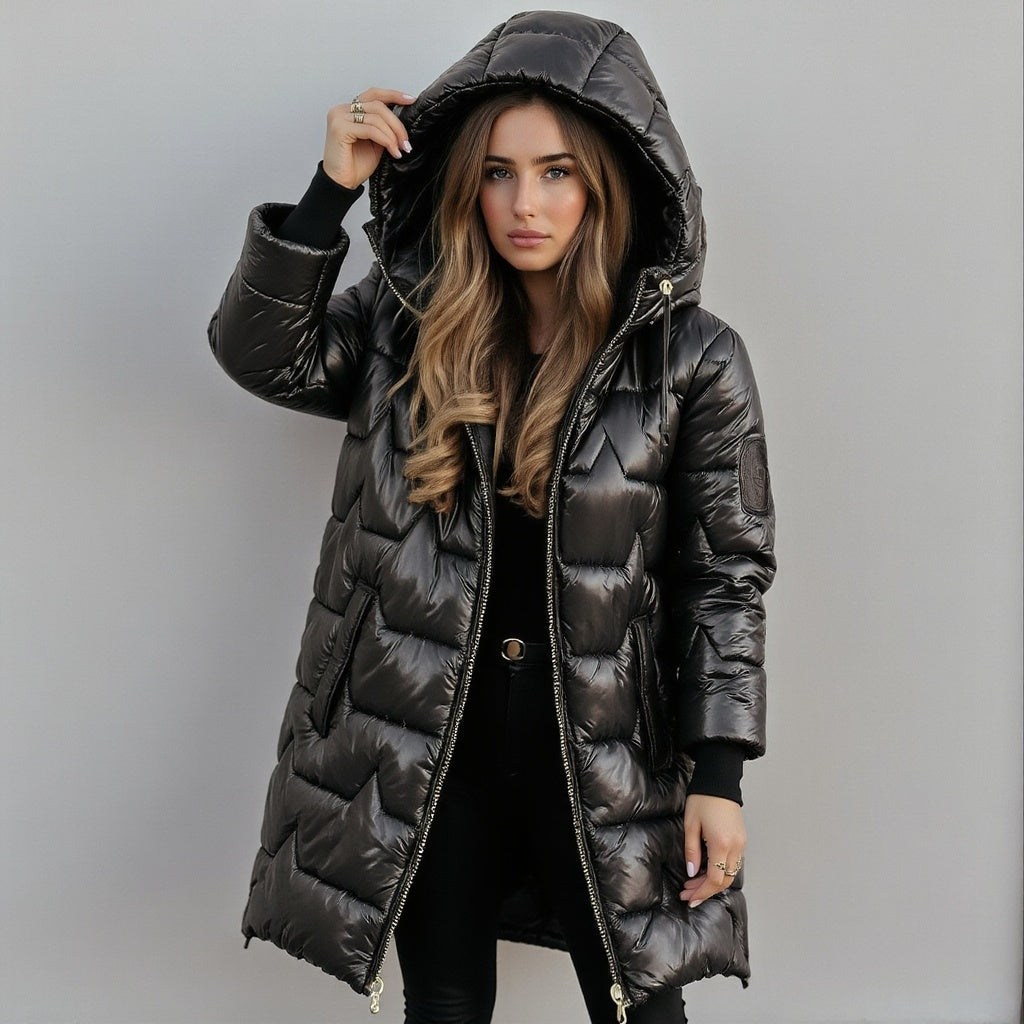 Berit | Lange winterjas met capuchon – Warme, geïsoleerde lange parka met capuchon en ritssluiting