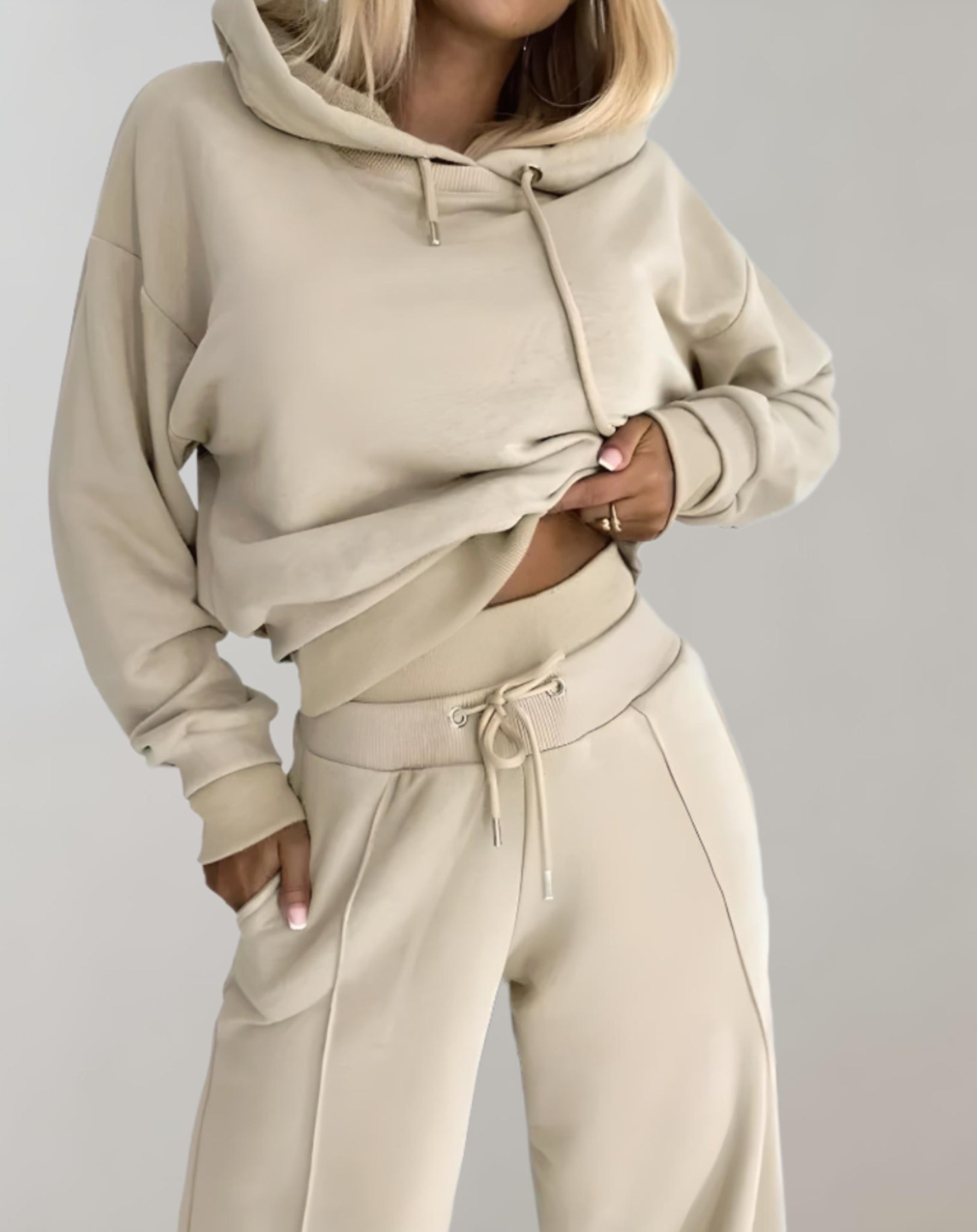 Dione | Dames 2-delige trui met capuchon en wijde broek - Casual loungewear trainingspak