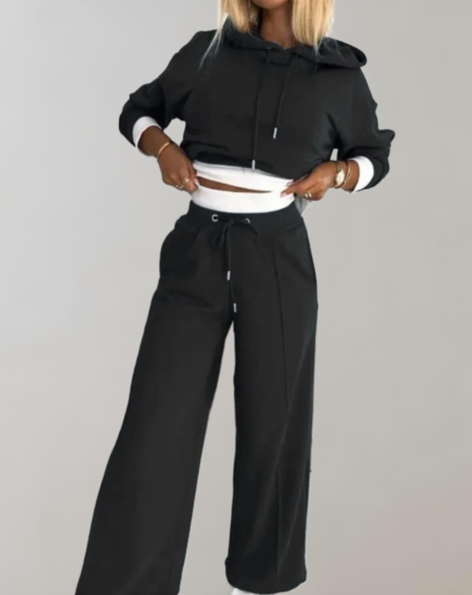 Dione | Dames 2-delige trui met capuchon en wijde broek - Casual loungewear trainingspak