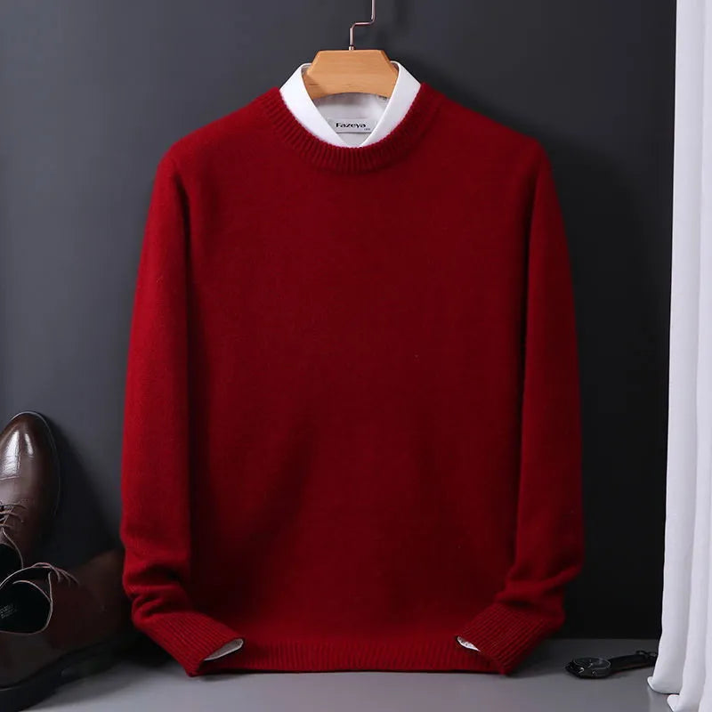 Isidore | Heren kasjmier gebreide trui, effen-gekleurde zachte trui voor herfst & winter