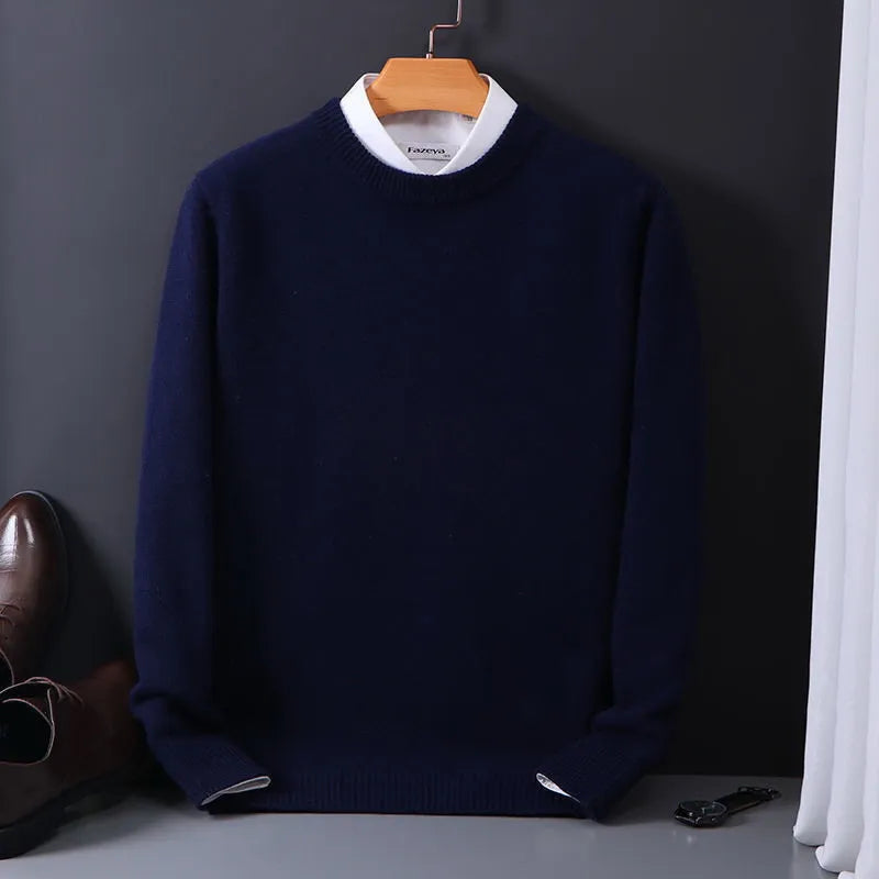 Isidore | Heren kasjmier gebreide trui, effen-gekleurde zachte trui voor herfst & winter