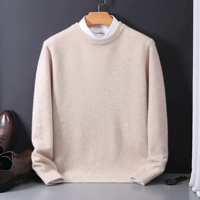 Isidore | Heren kasjmier gebreide trui, effen-gekleurde zachte trui voor herfst & winter