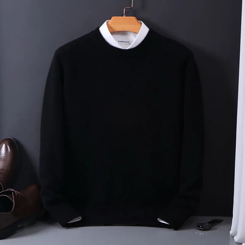 Isidore | Heren kasjmier gebreide trui, effen-gekleurde zachte trui voor herfst & winter