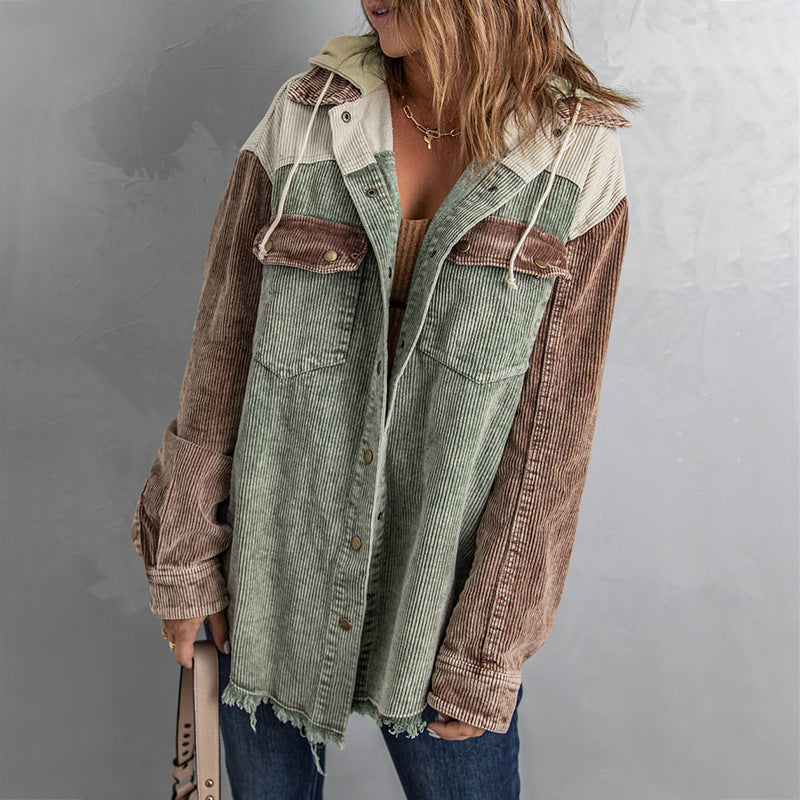 Peony | Retro Corduroy Los Hemdjasje met Capuchon voor Dames - Casual mode Bovenkleding