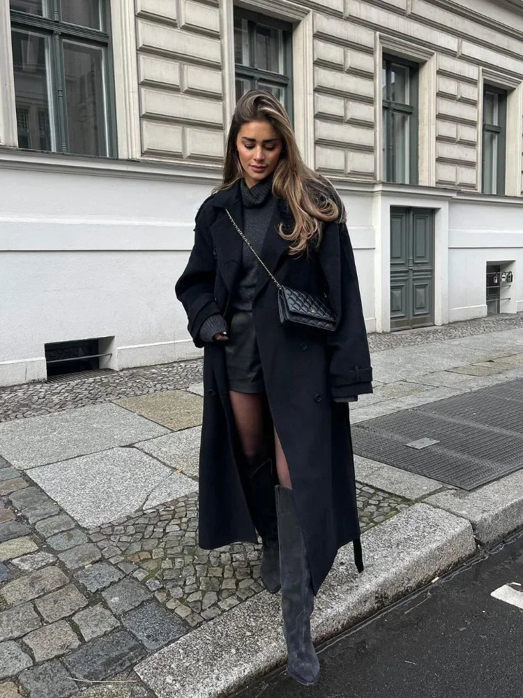 Yfke | Oversized wollen jas voor dames – Warme lange jas voor herfst, winter en casual kleding