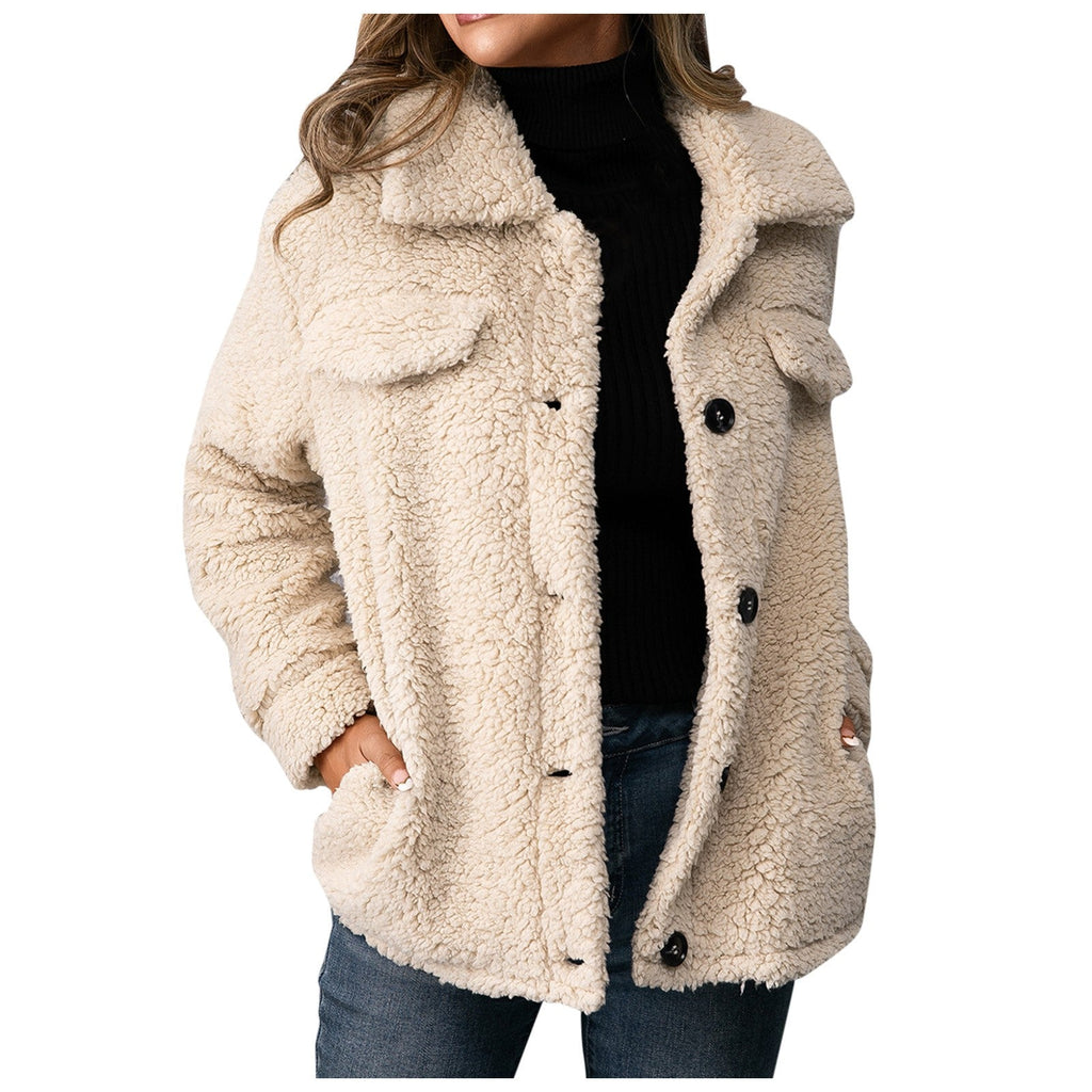 Calla | Dubbelzijdig Teddy Fleecejack voor dames, knoopsluiting, warme en knusse bovenkleding voor koud weer