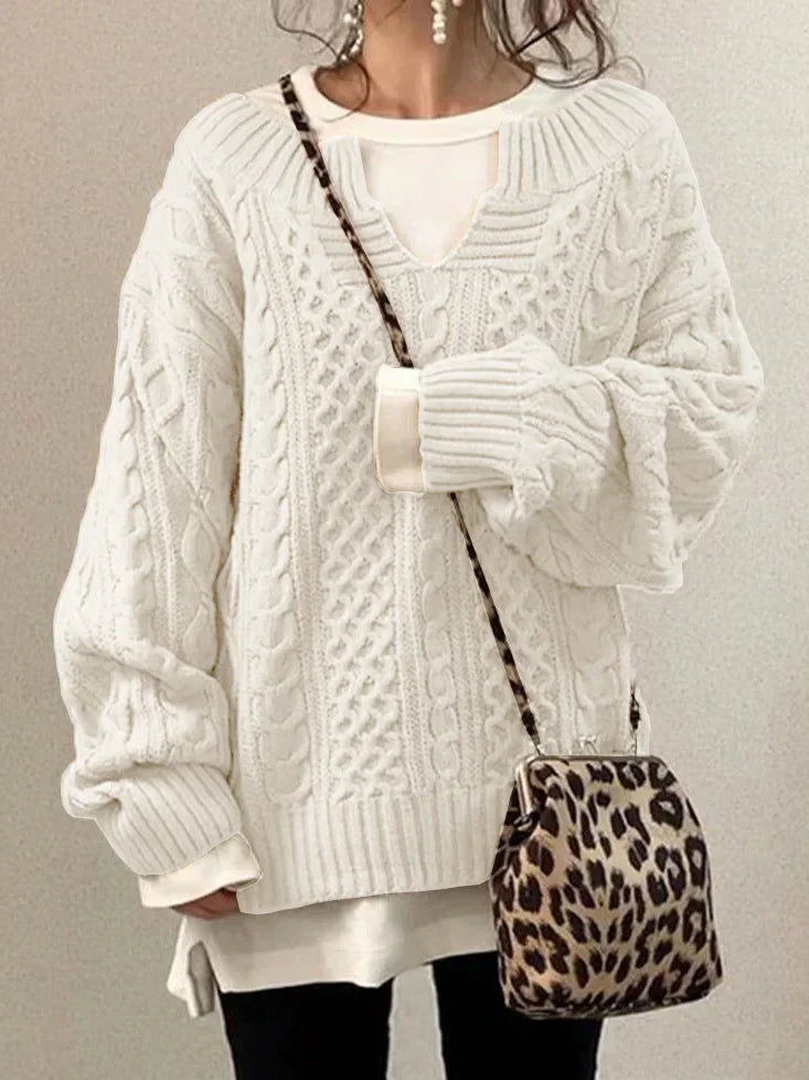 Ayala | Stylish V-Neck Cable Knit Sweater for Women - Cozy, trendy winter knitwear