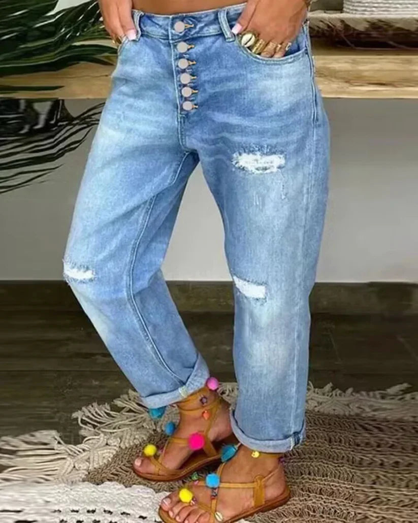 Thalara | Casual verwrongen jeans voor dames - gescheurde denim, trendy broek voor elke dag