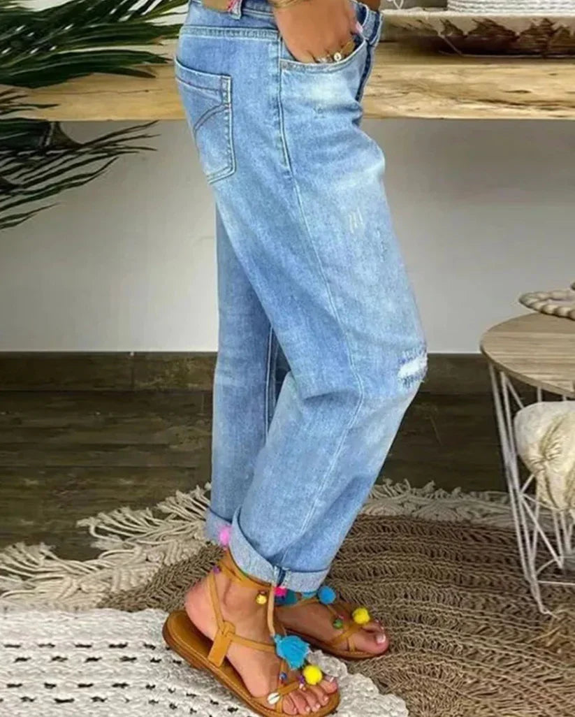 Thalara | Casual verwrongen jeans voor dames - gescheurde denim, trendy broek voor elke dag