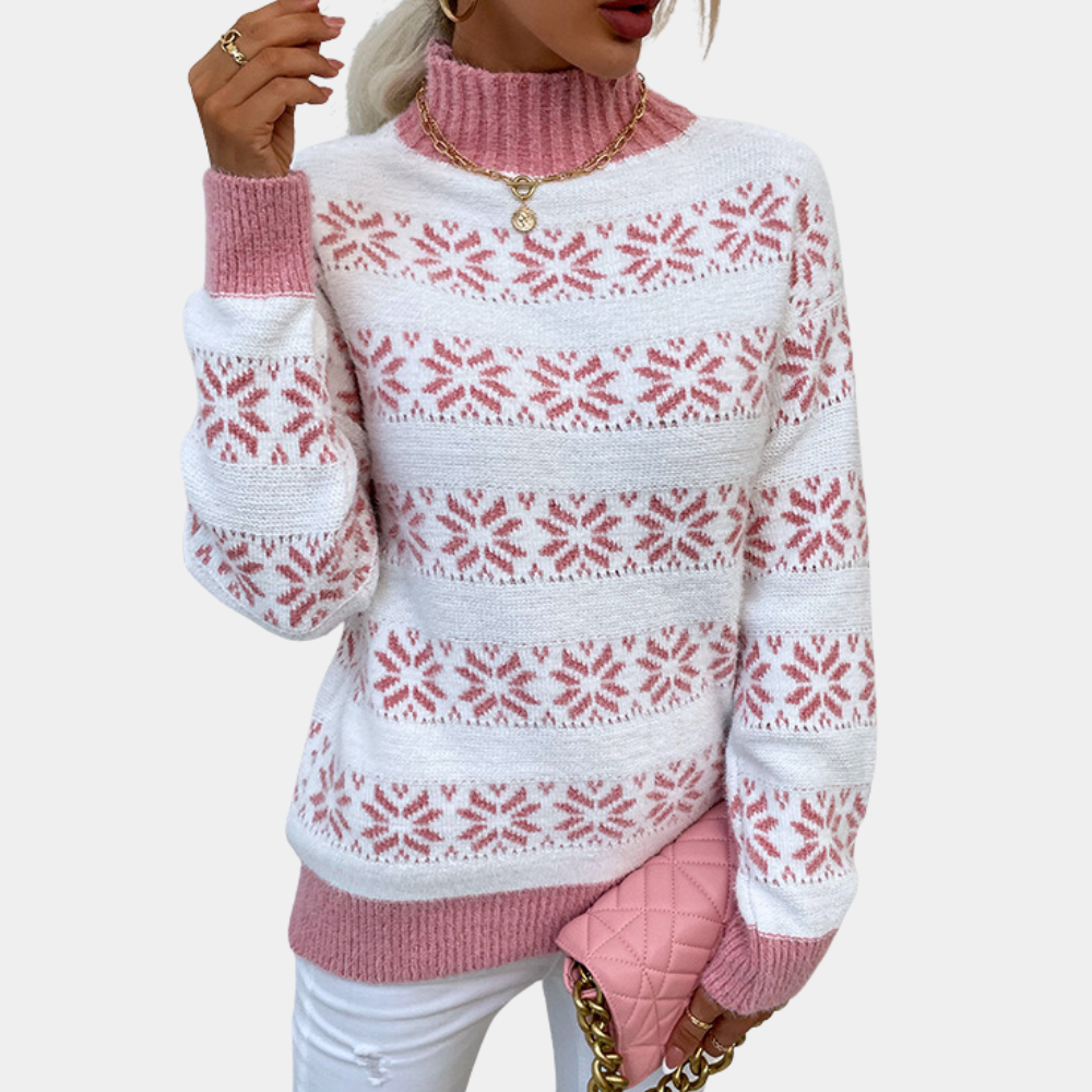 Anwen | Dames coltrui met sneeuwvlokpatroon en kleurblok - Elegante winterstijl