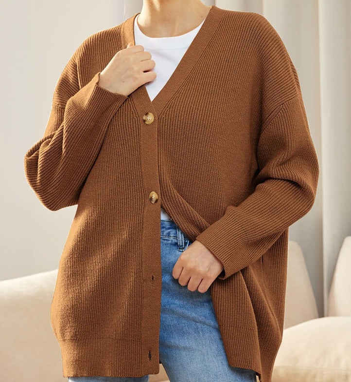 Galixie | Comfortabel oversized vest met ribbels en knoopsluiting voor dames
