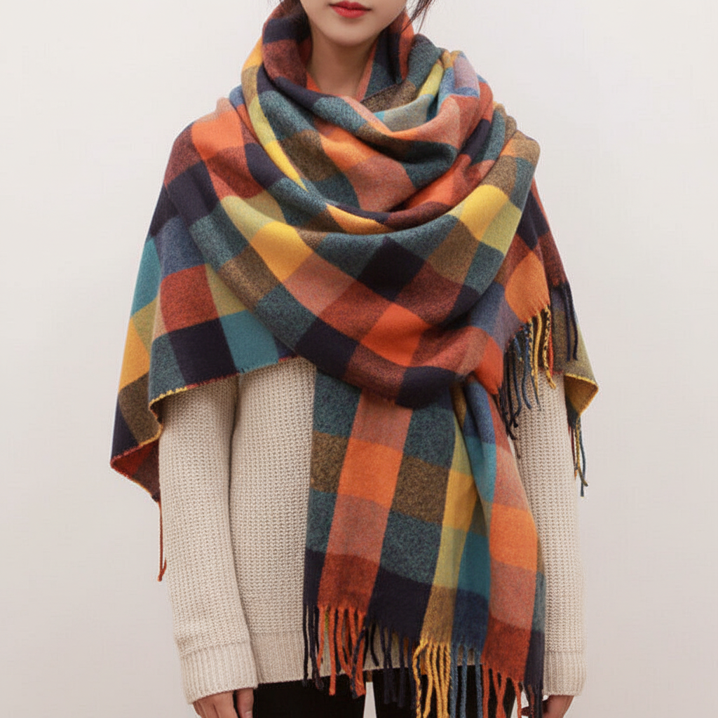 Evrina | Écharpe en cachemire à carreaux de luxe – châle d'hiver doux et confortable pour femme