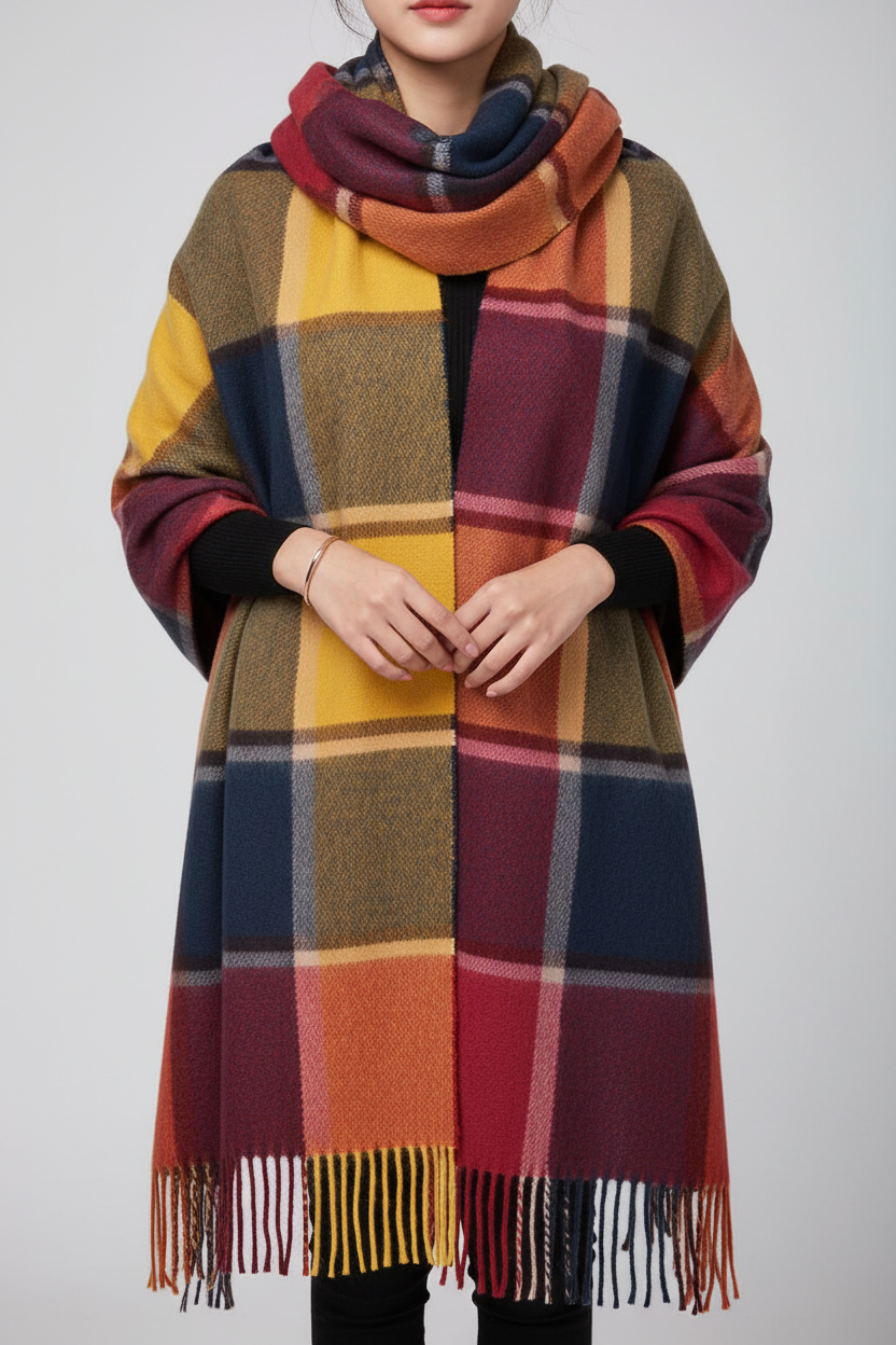 Evrina | Écharpe en cachemire à carreaux de luxe – châle d'hiver doux et confortable pour femme