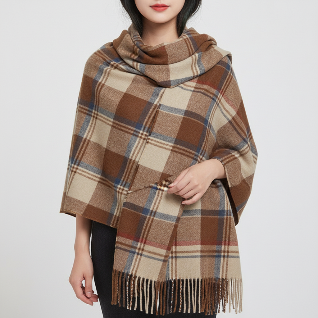 Evrina | Écharpe en cachemire à carreaux de luxe – châle d'hiver doux et confortable pour femme