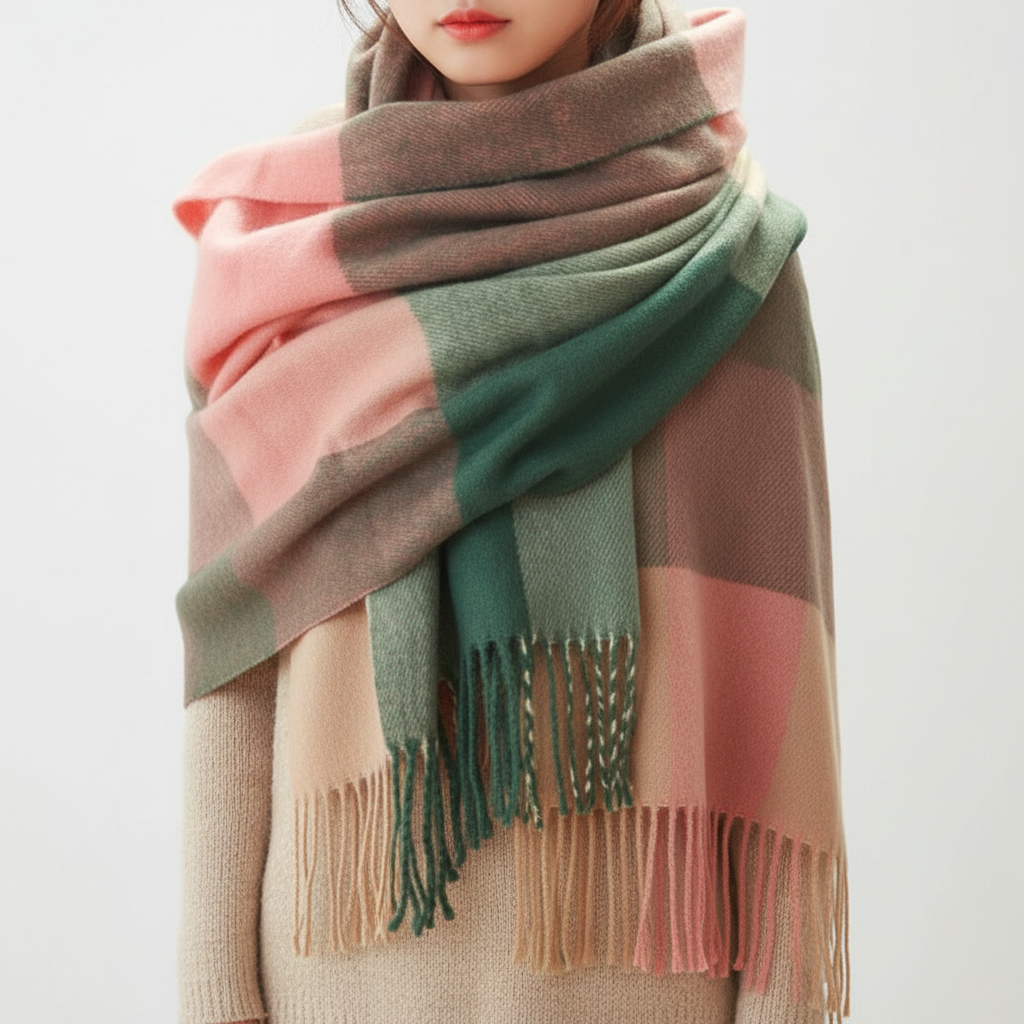 Evrina | Écharpe en cachemire à carreaux de luxe – châle d'hiver doux et confortable pour femme
